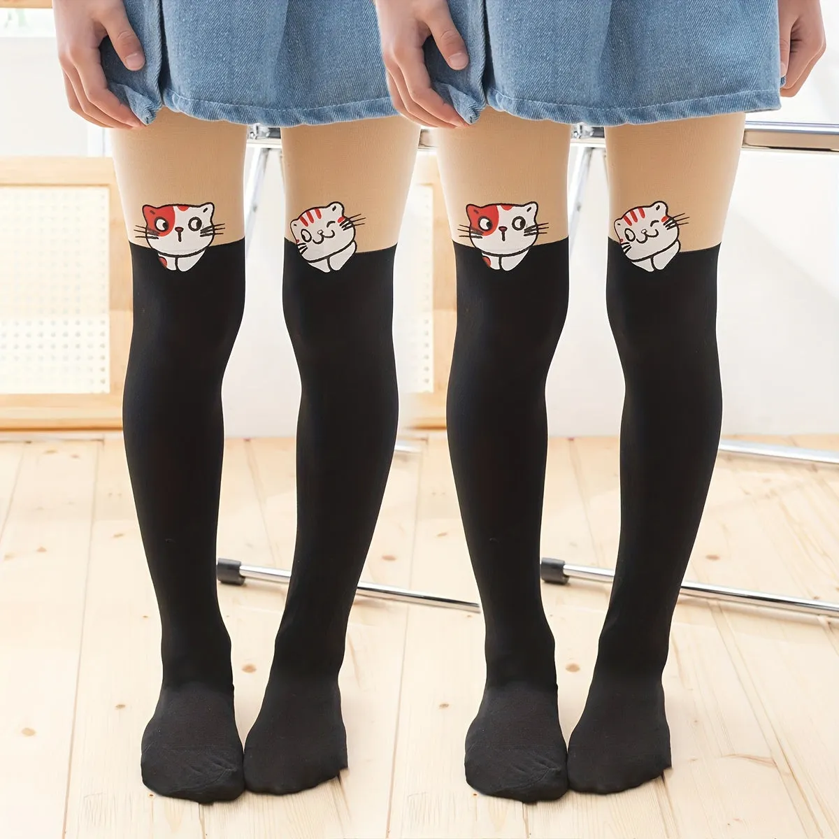 Cute Cat Breathable Tights Perfect for SpringSummer Kids  Teens