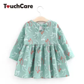 Cute Floral Printed Baby Girls Dresses Spring Autumn Long Sleeve Bow Princess Dress Casual Costume Kids Clothes Tutu Vestidos