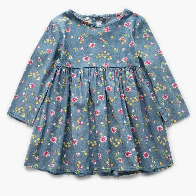 Cute Floral Printed Baby Girls Dresses Spring Autumn Long Sleeve Bow Princess Dress Casual Costume Kids Clothes Tutu Vestidos