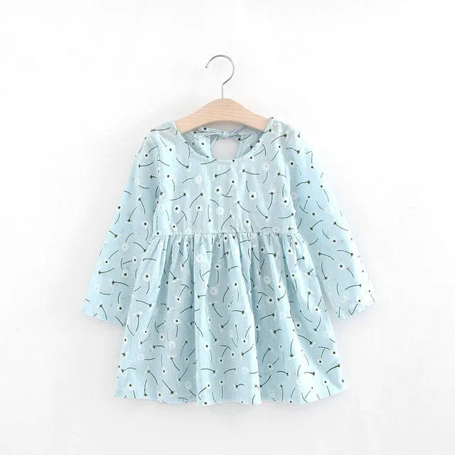 Cute Floral Printed Baby Girls Dresses Spring Autumn Long Sleeve Bow Princess Dress Casual Costume Kids Clothes Tutu Vestidos