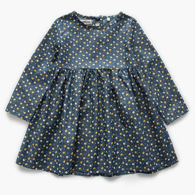 Cute Floral Printed Baby Girls Dresses Spring Autumn Long Sleeve Bow Princess Dress Casual Costume Kids Clothes Tutu Vestidos