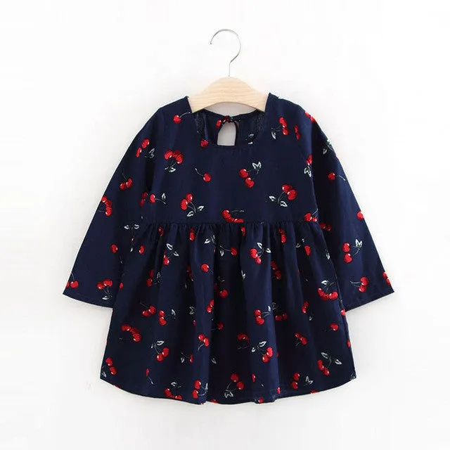 Cute Floral Printed Baby Girls Dresses Spring Autumn Long Sleeve Bow Princess Dress Casual Costume Kids Clothes Tutu Vestidos