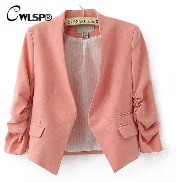 CWLSP 2016 New Autumn short jackets Candy Color Women outwear Spring Slim Short Design Suit Coat S/M/L/XL Free Shipping LD0606