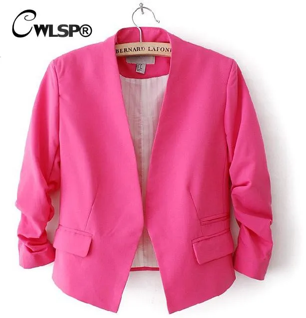 CWLSP 2016 New Autumn short jackets Candy Color Women outwear Spring Slim Short Design Suit Coat S/M/L/XL Free Shipping LD0606