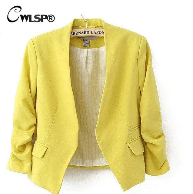 CWLSP 2016 New Autumn short jackets Candy Color Women outwear Spring Slim Short Design Suit Coat S/M/L/XL Free Shipping LD0606