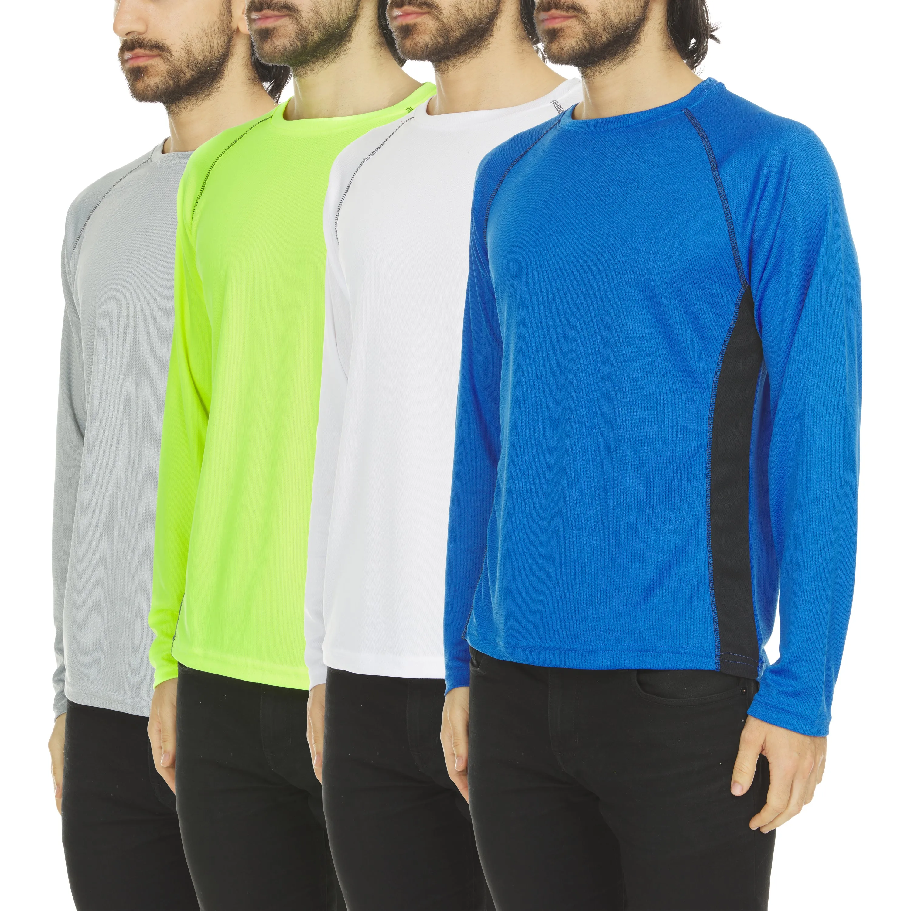 DARESAY Long Sleeve Tee Shirts for Men- Athletic Dry Fit Cooling Long Sleeve Shirts for Men with UV Ray Protection, 4-Pack.