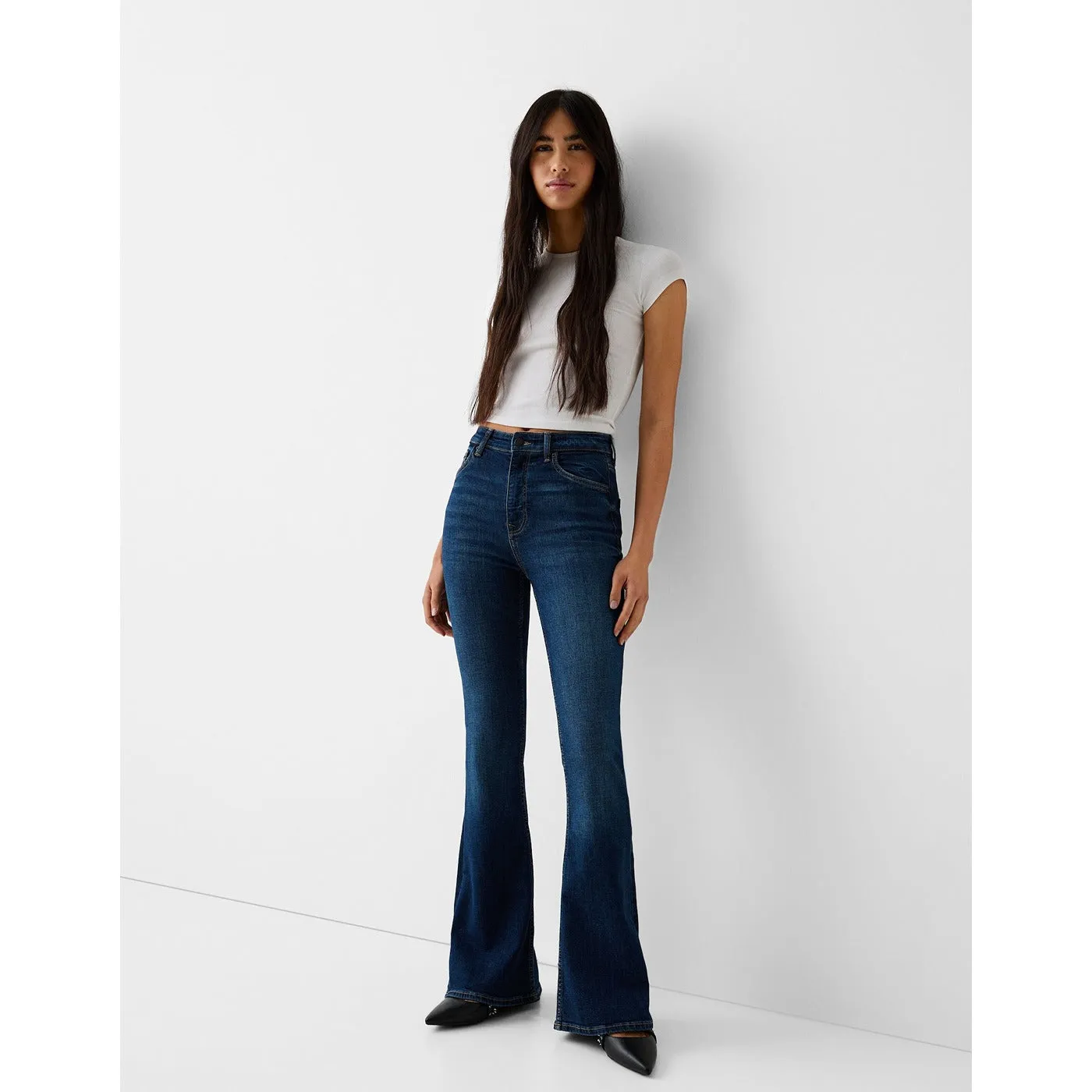 Dark Blue High Rise Flare Jeans