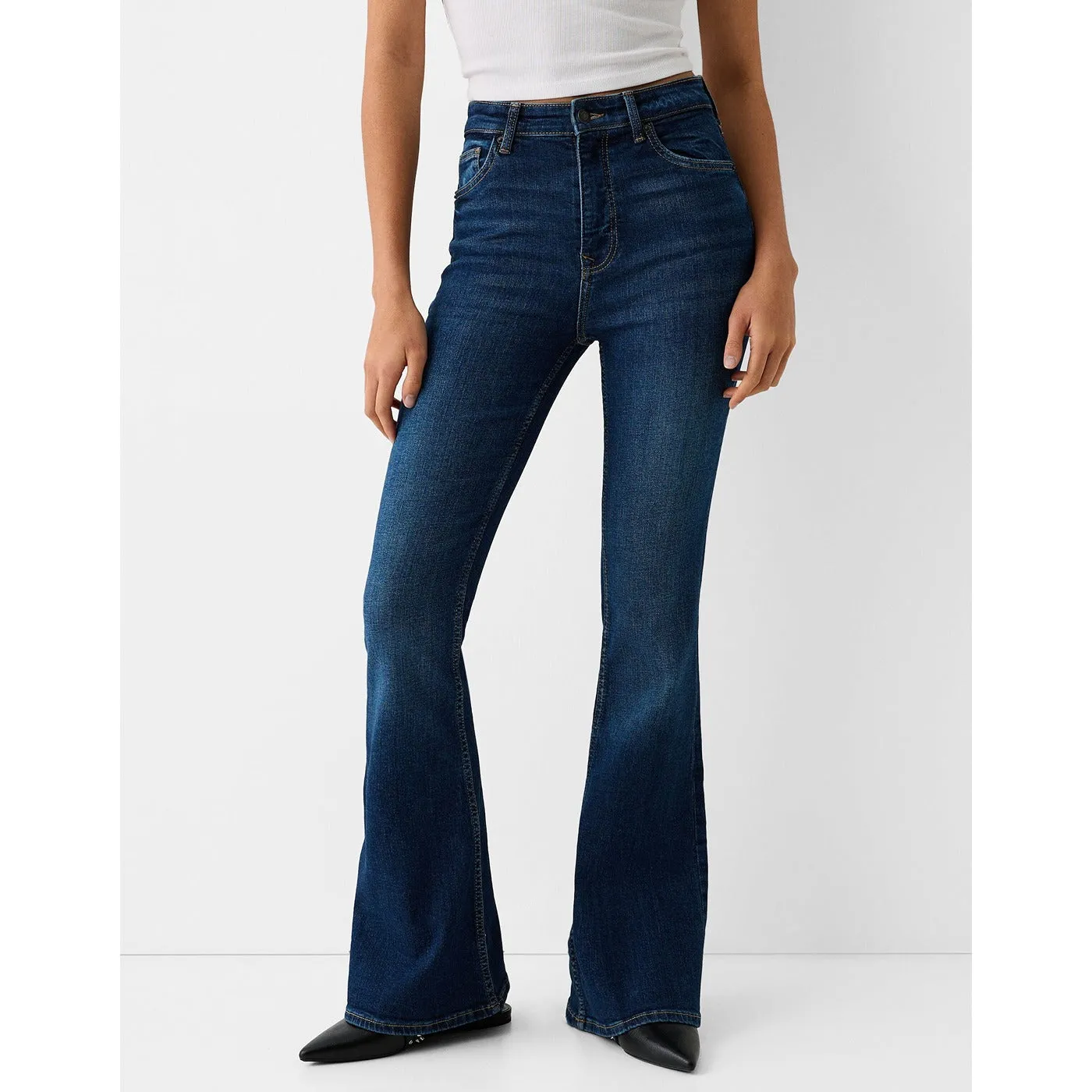 Dark Blue High Rise Flare Jeans