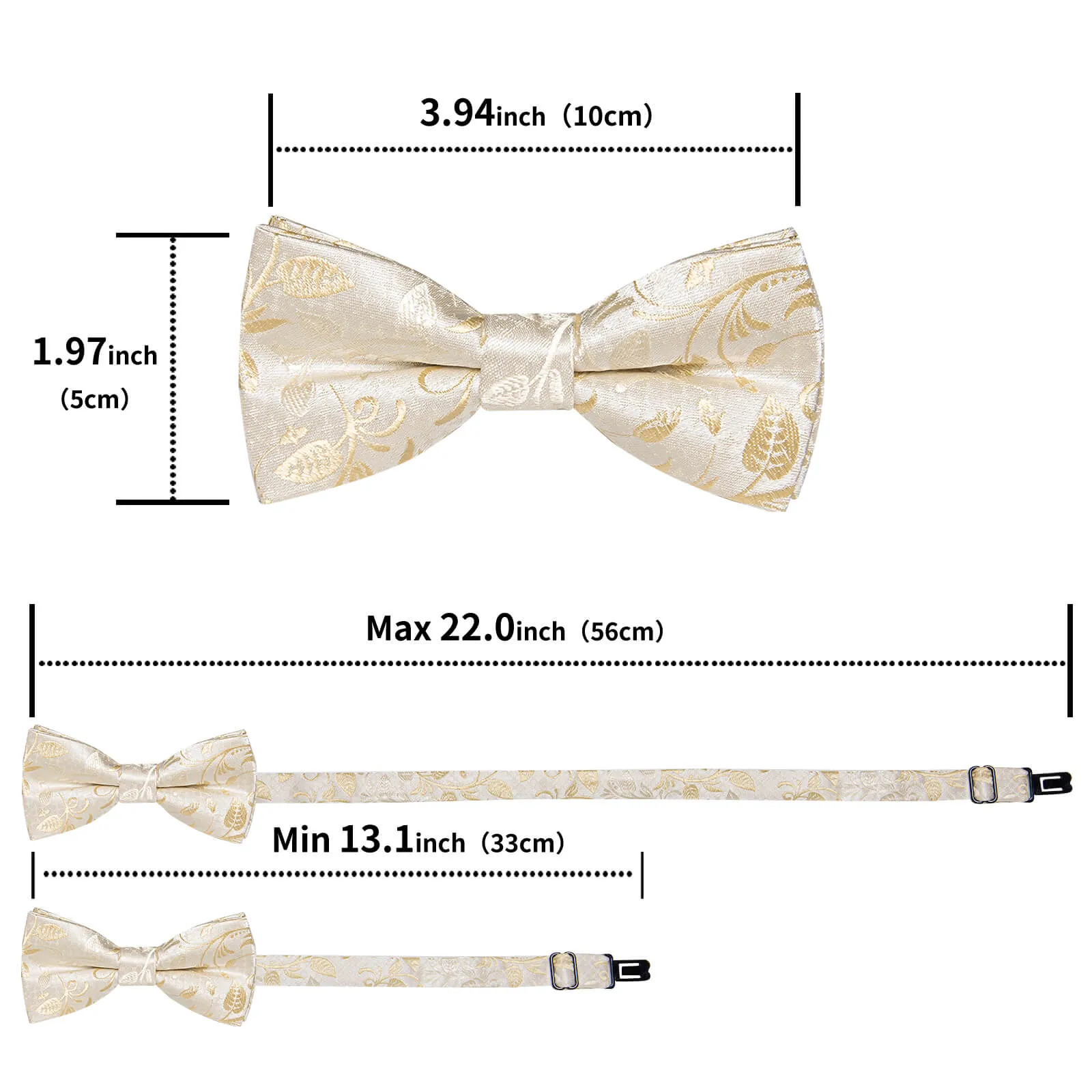 DiBanGu Kids Bow Tie Champagne Color Floral Silk Pre-Bow Tie Hanky Set