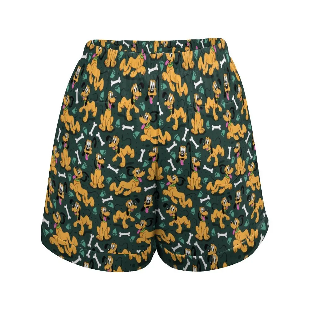 Disney Pluto Life Is Better With A Dog Women's High-Waisted Loose Shorts With Pockets