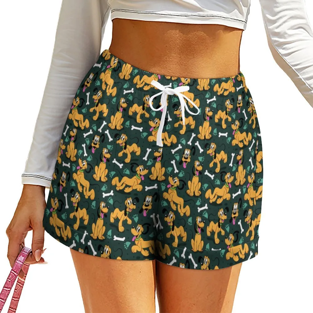 Disney Pluto Life Is Better With A Dog Women's High-Waisted Loose Shorts With Pockets