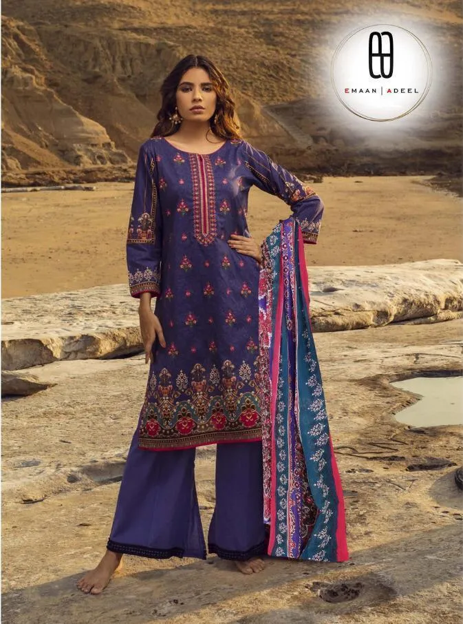 Emaan Adeel Women Pure lawn Unstitched Pakistani Suits With Mal Mal Duppata