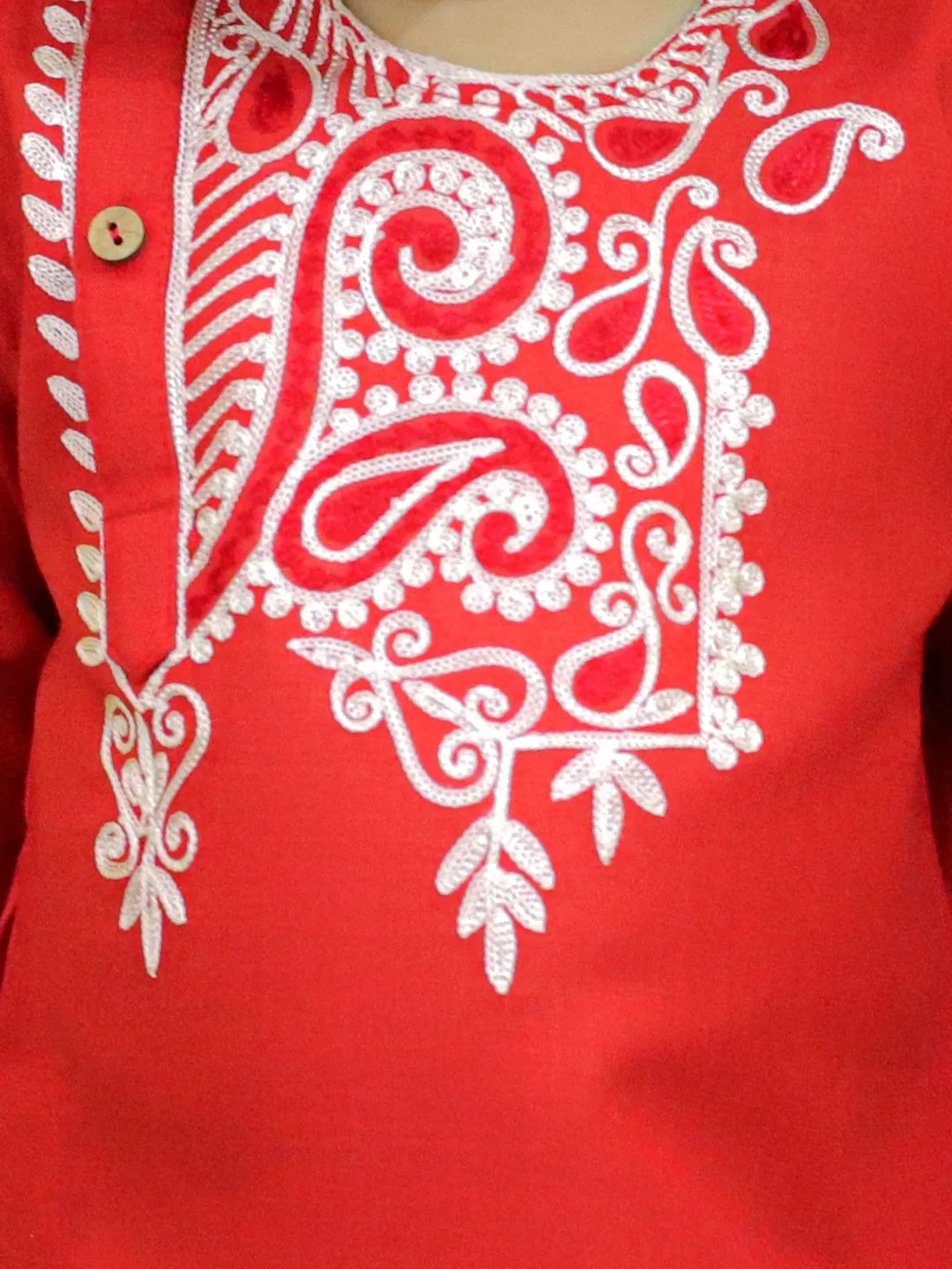 Embroidered Bangali Style Kurta with Dhoti for Boys- Red