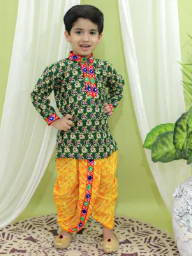 Ethnic Festive Wear Printed Cotton Kurta with Dhoti for Boys- Green