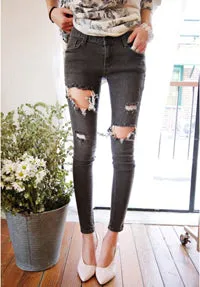 Fashion Casual Women Brand Vintage High Waist Skinny Denim Jeans Slim Ripped Pencil Jeans Hole Pants Female Sexy Girls Trousers