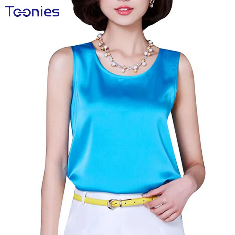 Fashion Tank Top Summer Casual Chiffon Bright Silk Sleeveless Vest All-match Female T-shirts for Women Plus Size Solid 14 Color