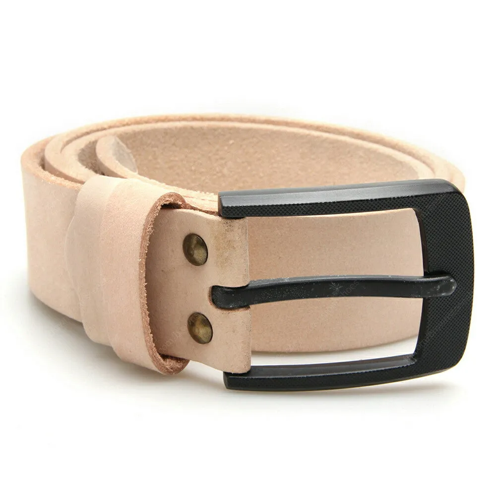 Full Grain Genuine Leather Belt Cowhide (Black Rugged Buckle)