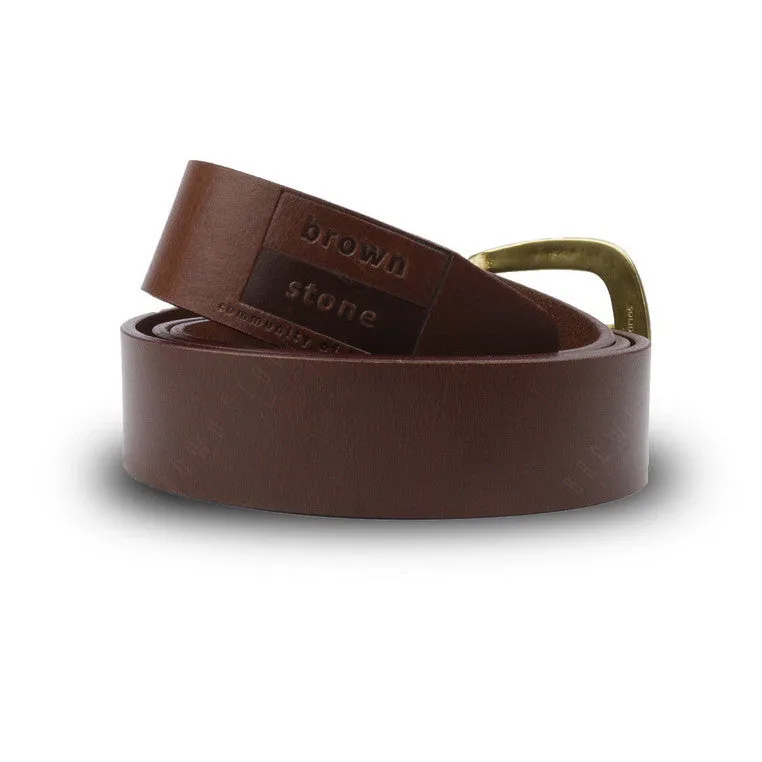 Full Grain Genuine Leather Belt - Milano Tan Narrow Belt Solid Brass Horseshoe Buckle