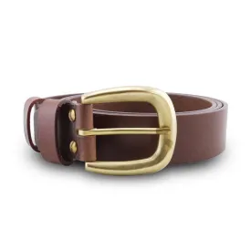 Full Grain Genuine Leather Belt - Milano Tan Narrow Belt Solid Brass Horseshoe Buckle