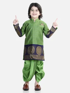 Full Sleeve Silk Border Sherwani Dhoti Sets for Boys- Green