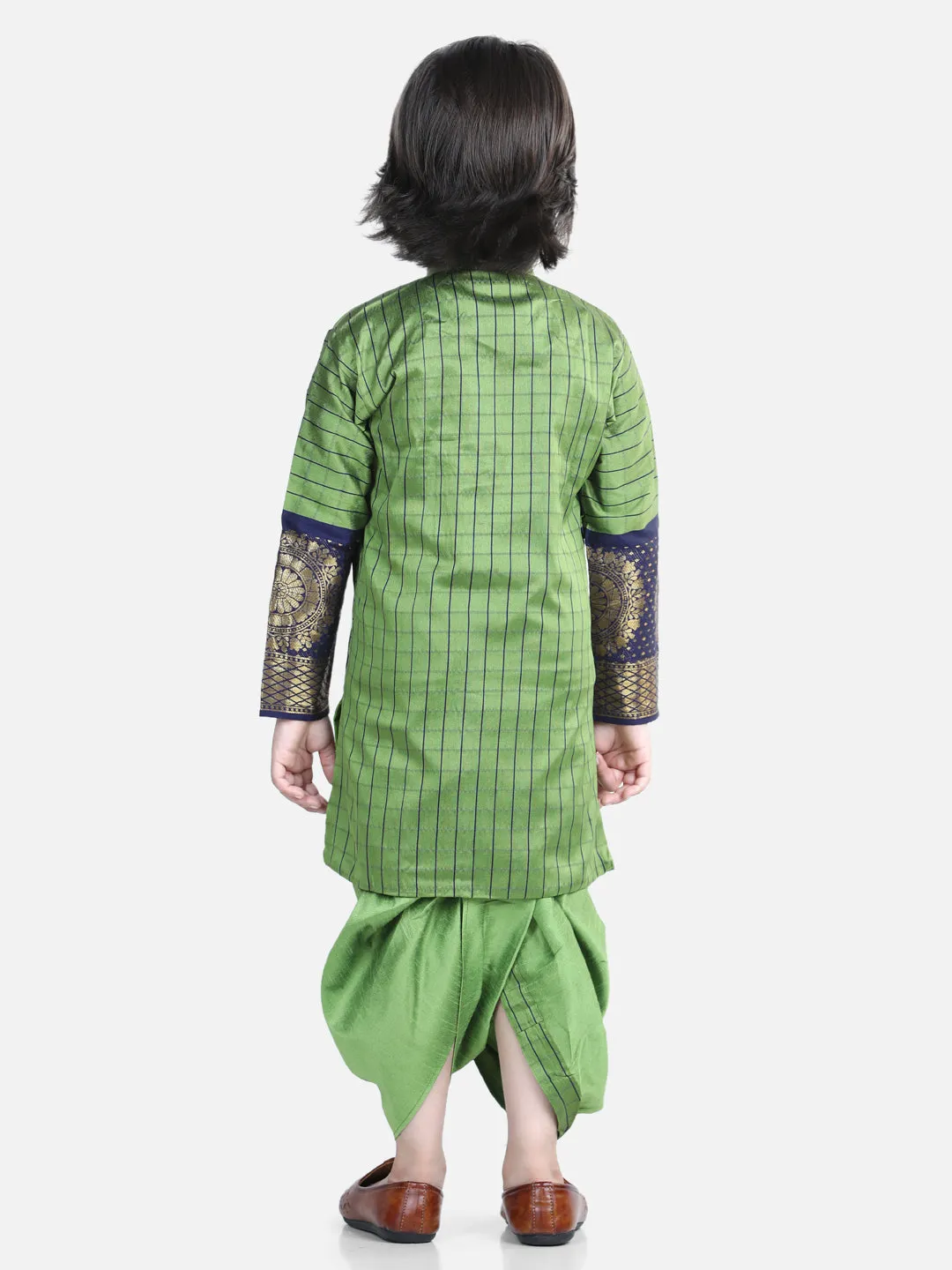 Full Sleeve Silk Border Sherwani Dhoti Sets for Boys- Green