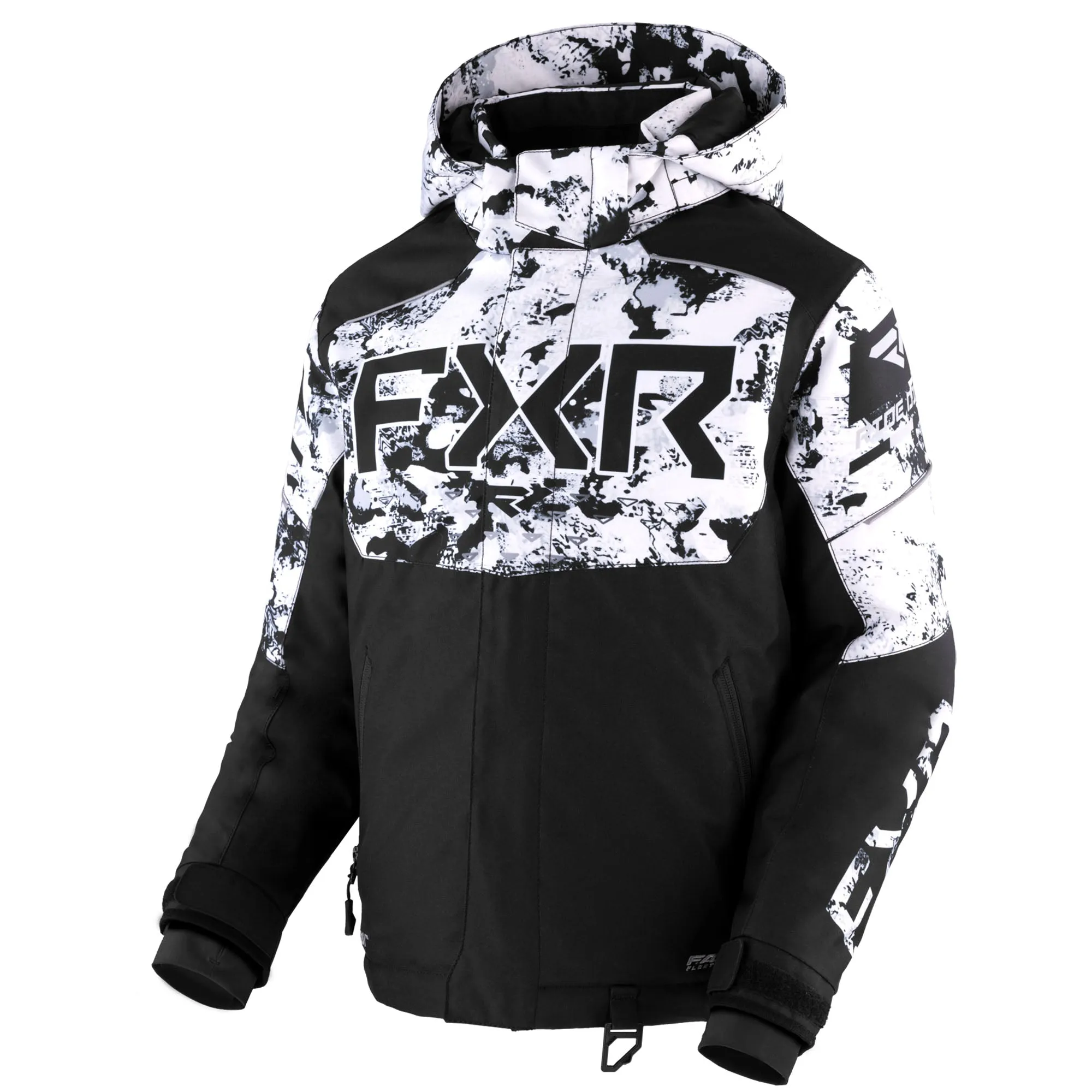 FXR Youth Helium Snowmobile Jacket Black/White Camo