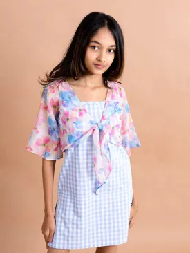 Girls Blue Checked Cotton A-Line Dress