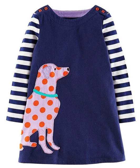 Girls Dresses Long Sleeve 2017 Spring Brand Kids Dress for Girls Clothes Robe Enfant Striped Animal Print Costumes for Children