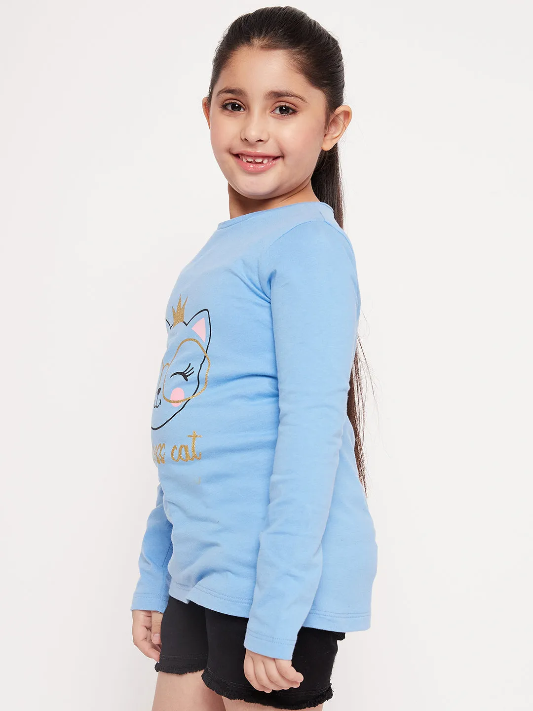 Girls Graphic Printed Long Sleeves Relaxed Fit Cotton T-Shirt