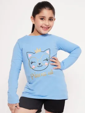 Girls Graphic Printed Long Sleeves Relaxed Fit Cotton T-Shirt