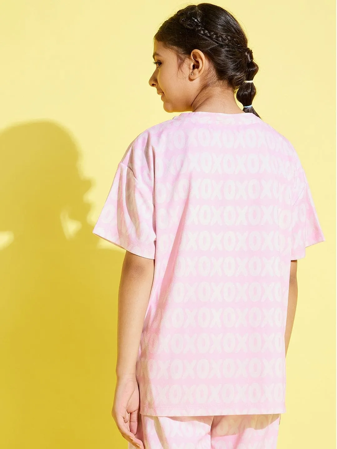 Girls Pink Xoxo Print Knit Drop Shoulder Top