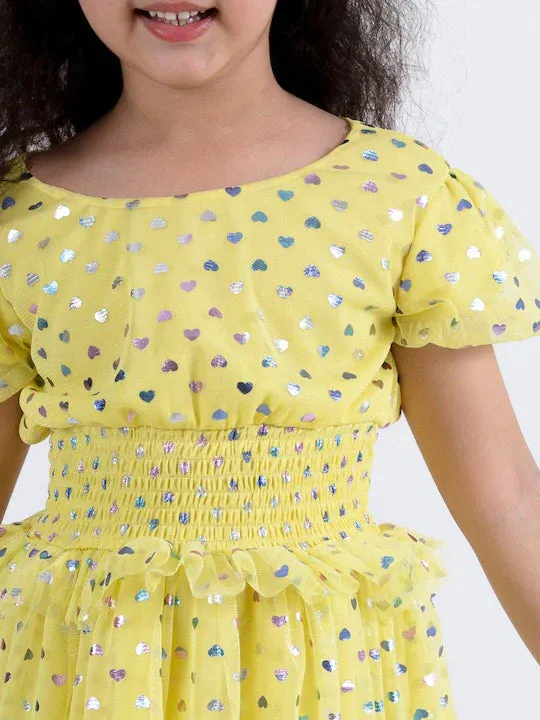 Girls Yellow Floral Net Dress