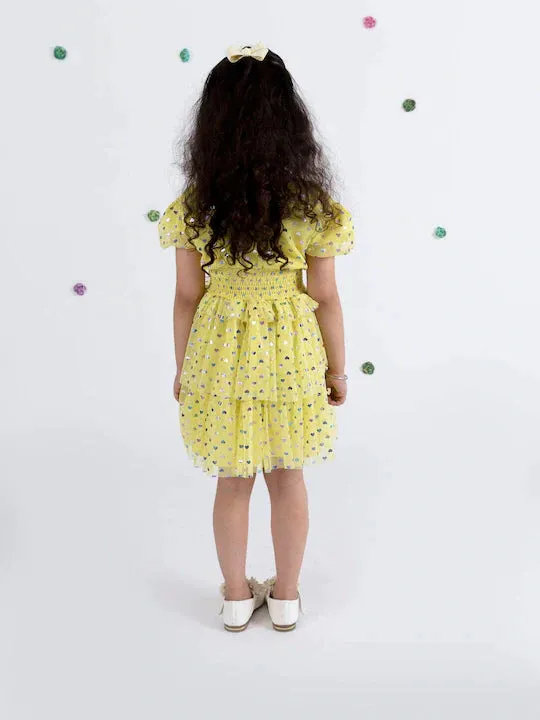 Girls Yellow Floral Net Dress