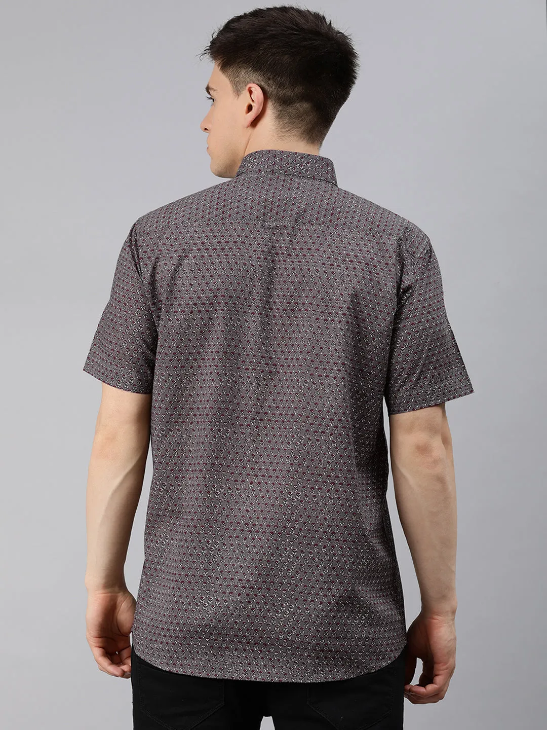 Gray Cotton Short Sleeves Shirts For Men-Mmh049