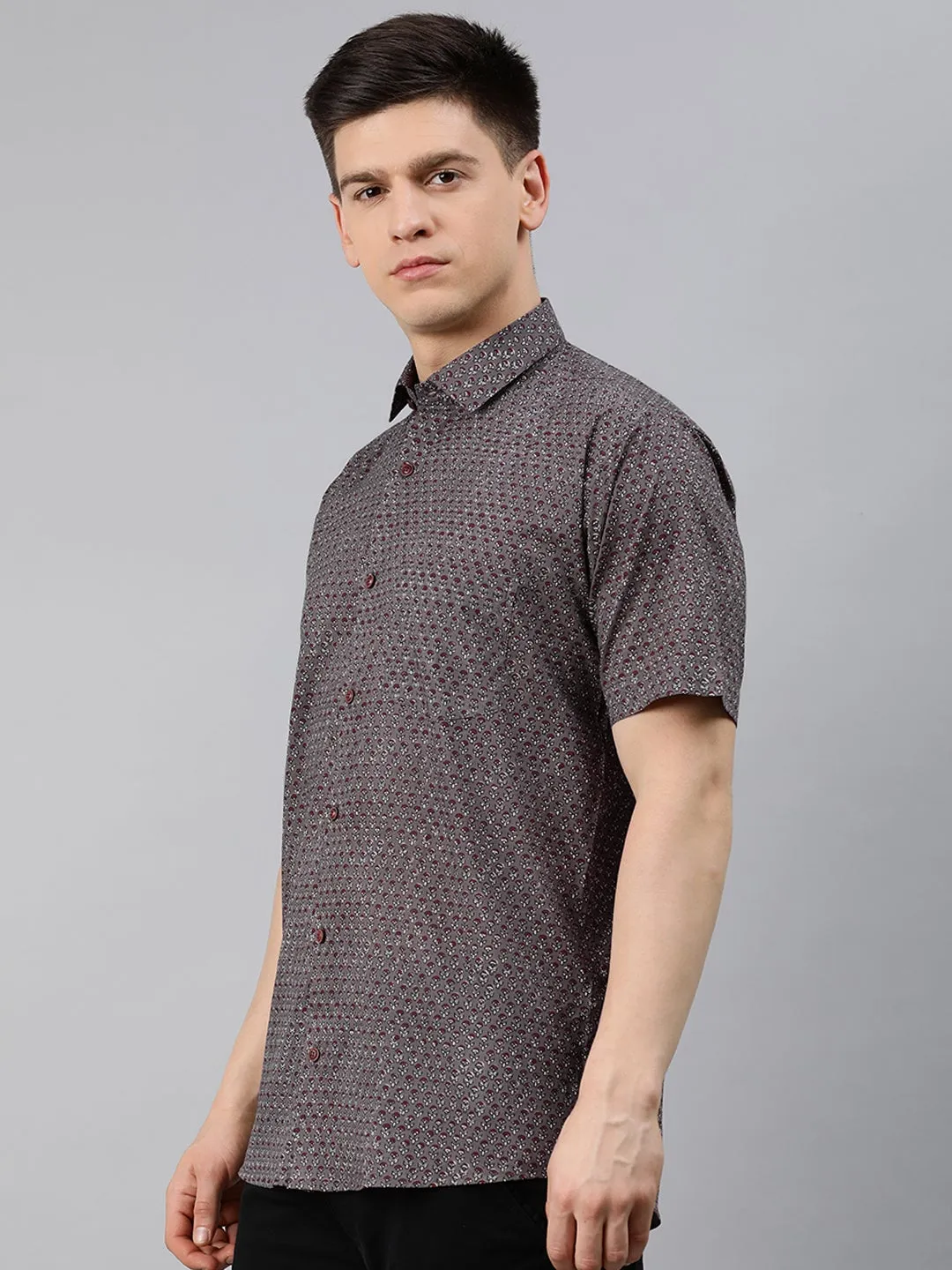 Gray Cotton Short Sleeves Shirts For Men-Mmh049