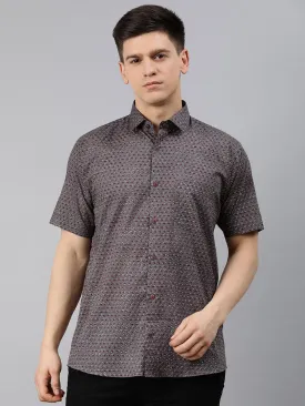 Gray Cotton Short Sleeves Shirts For Men-Mmh049