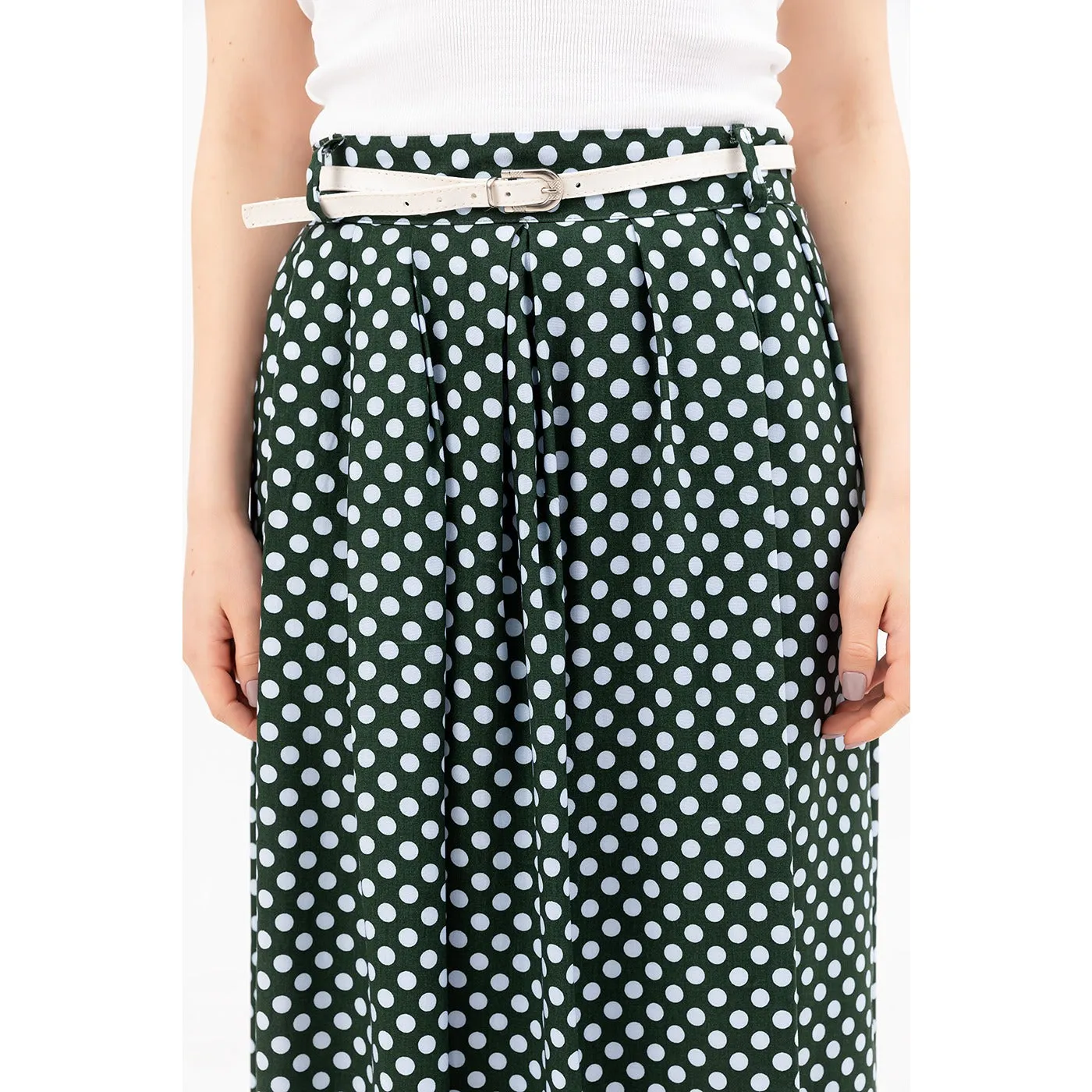 Green Dotted Belted Skirt