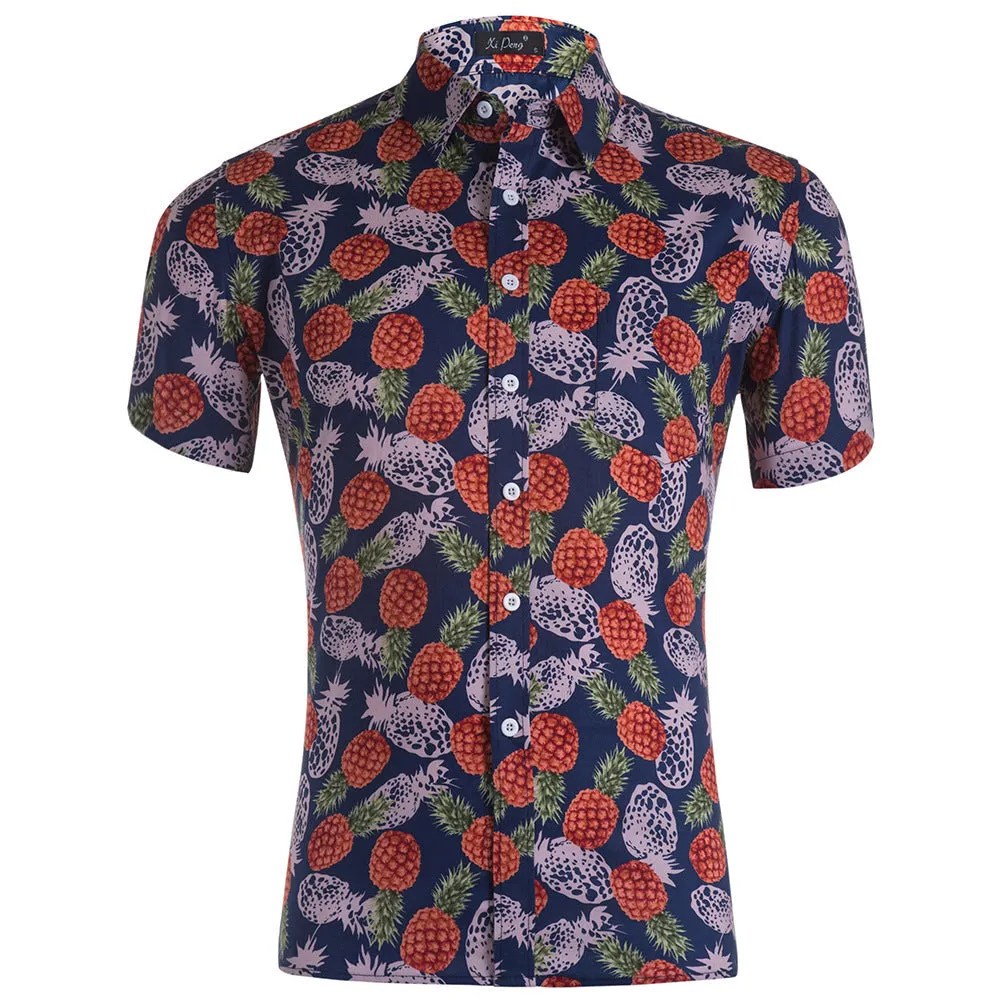 Hawaiian Pineapple Casual Combed Cotton Shirt Button Down