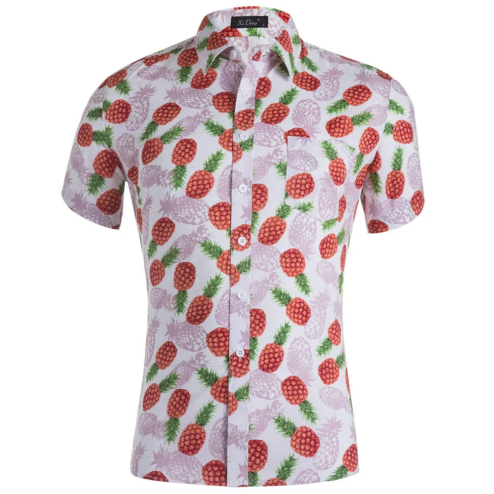 Hawaiian Pineapple Casual Combed Cotton Shirt Button Down