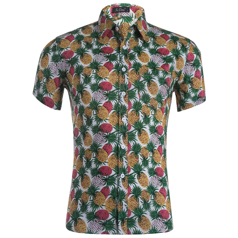 Hawaiian Pineapple Casual Combed Cotton Shirt Button Down