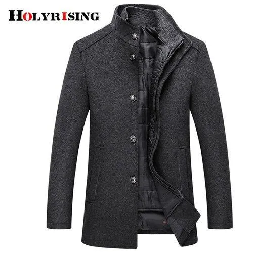 Holyrising Wool Coat Men Thick Overcoats Topcoat Mens Single Breasted Coats And Jackets With Adjustable Vest 4 Colours M-3XL