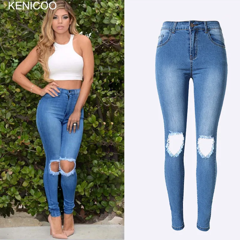 Jeans for women high waist Ripped jeans Skinny Hole Denim Pencil Pants Stretch  jeans women Plus Size Femme  Women's Trousers