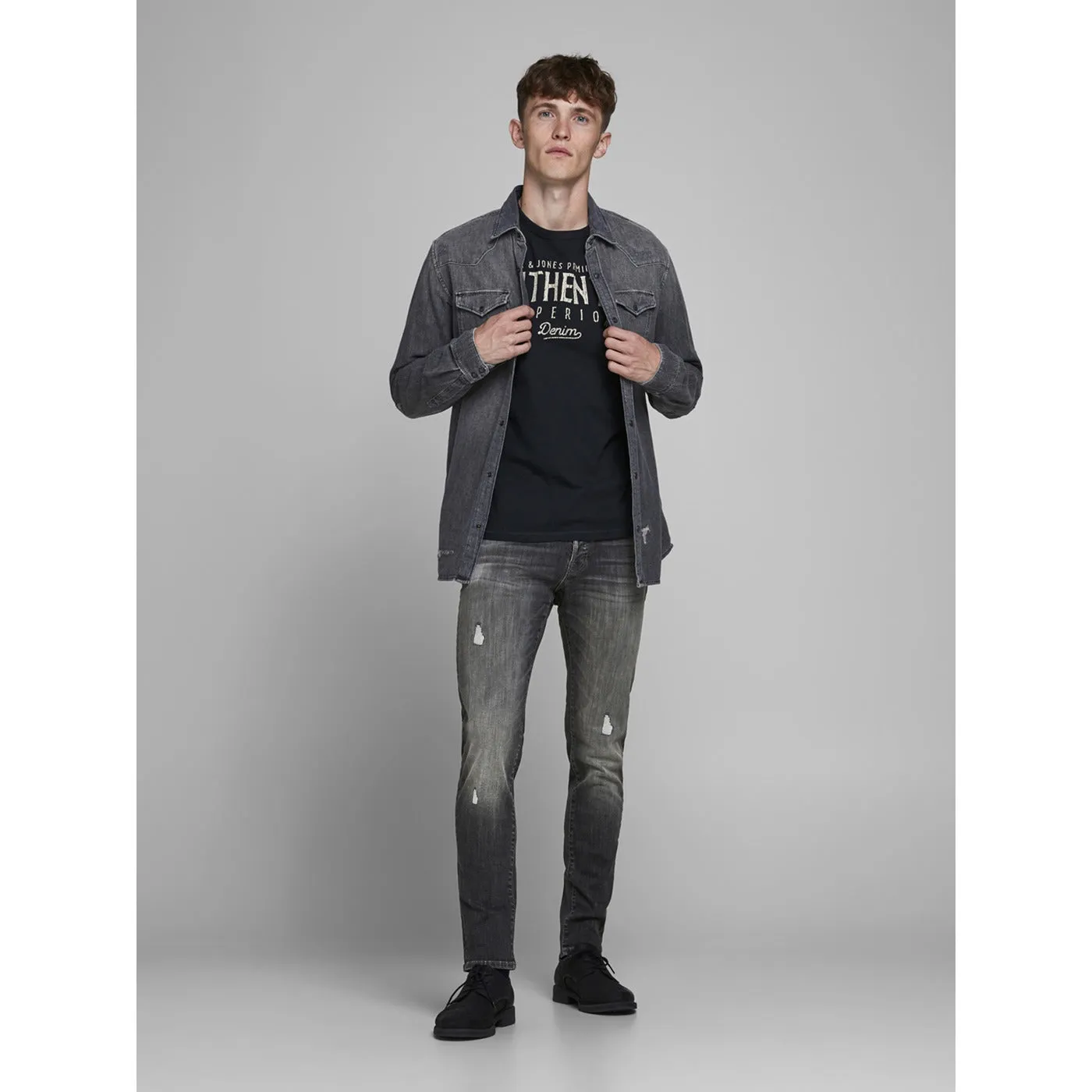 JJ Charcoal Slim Skinny Ripped Jeans