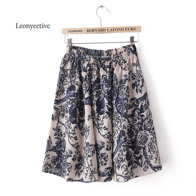 Leonyeetive 2017 Spring Summer Casual Floral Fashion linen Skirts Women Cotton Linen Embroidery Skirt