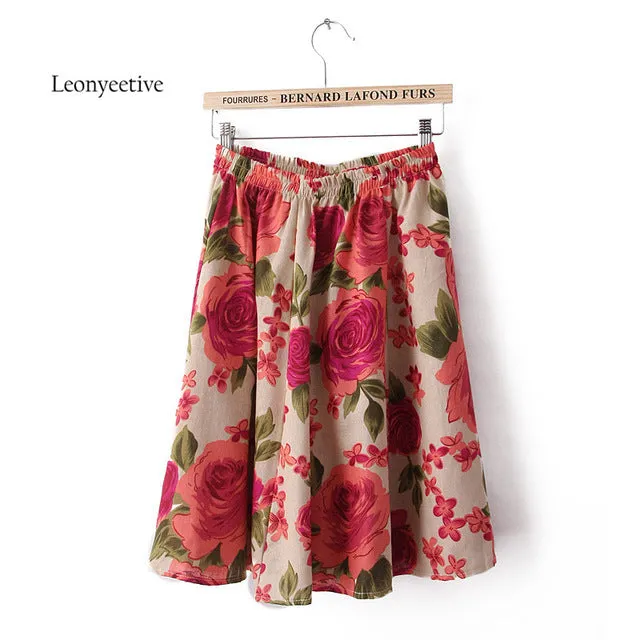 Leonyeetive 2017 Spring Summer Casual Floral Fashion linen Skirts Women Cotton Linen Embroidery Skirt