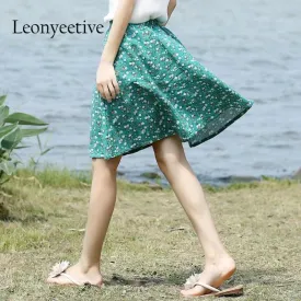 Leonyeetive 2017 Spring Summer Casual Floral Fashion linen Skirts Women Cotton Linen Embroidery Skirt