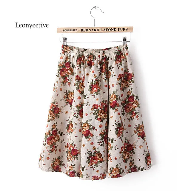 Leonyeetive 2017 Spring Summer Casual Floral Fashion linen Skirts Women Cotton Linen Embroidery Skirt