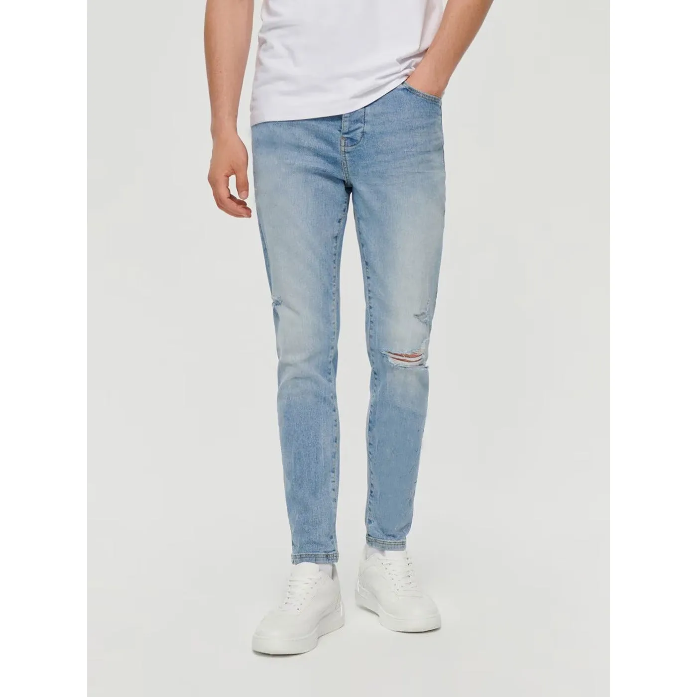 Light Blue Skinny Fit Ripped Jeans