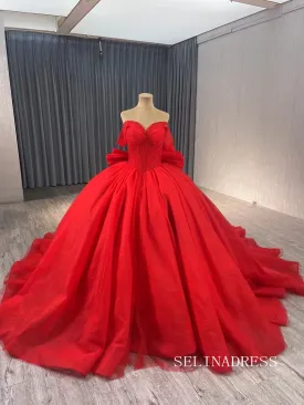 Luxury Red Ball Gown Wedding Dress Off-the-shoulder Beaded Long Formal Dresses Evening Dress 241075