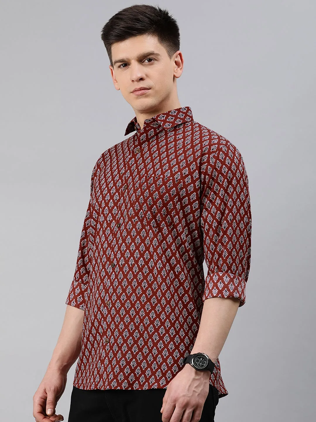 Maroon Cotton Full Sleeves Shirts For Men-Mmf0228